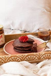 Vegan Chocolate Pancakes with Chocolate Peanut Maple Syrup